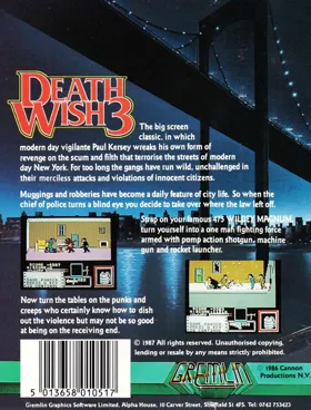 Death Wish 3 (UK) (1987) (Trainer) box cover back